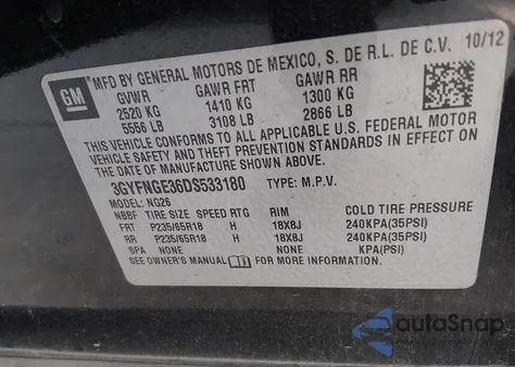 2013 Cadillac Srx Luxury Collection из США, поврежденный, VIN 3GYFNGE36DS533180